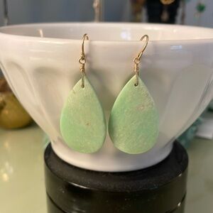 Mint Green Chrysoprase Stone Teardrop Earrings-Gold